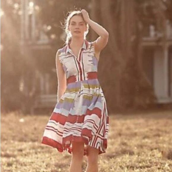 Anthropologie Dresses & Skirts - Anthropologie by Floreat Chromatic Canvas Colorful Striped Shirt Dress 14